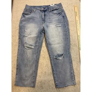 Time Tru Women High Rise Straight Leg Distressed Jeans Capri Light Wash Sz 16